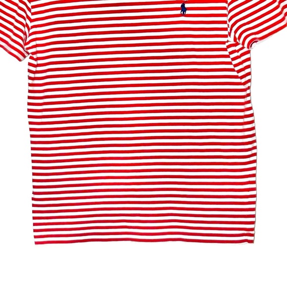 Polo Ralph Lauren Red & White Striped Crewneck Shirt w/ Blue Collar Trim, Small - Picture 5 of 10